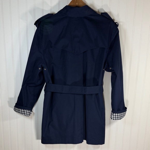 Lauren Ralph Lauren Navy Double-Breasted Belted Trench Coat Checkered Lining L - Picture 4 of 16